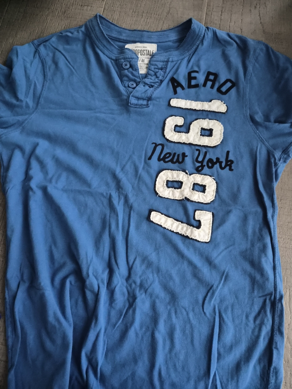 Aeropostale Blue Graphic Henley Tee with White Appliqué